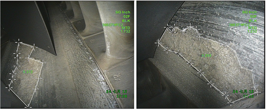 使用MViQ電子內(nèi)窺鏡測量燒蝕及涂層脫落等損傷的面積